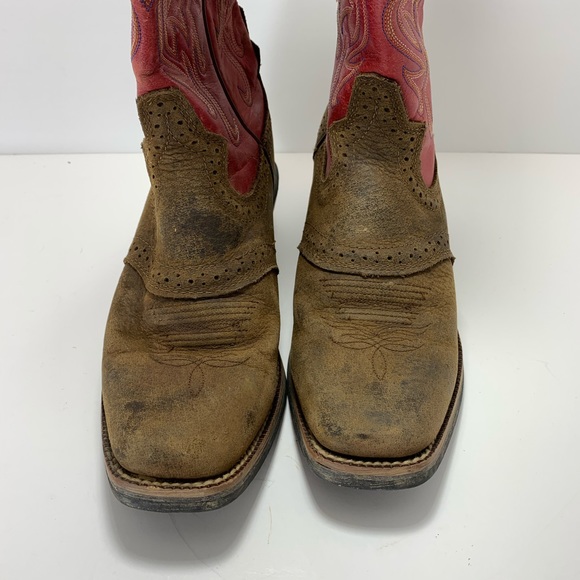 Justin Cowboy Boots 7.5B Square Toe Red Brown - Picture 3 of 7